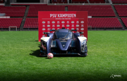 front view of The Revolution, the race car of racing team InMotion captured in the Philips Stadium, Eindhoven The Netherlands, the home of PSV